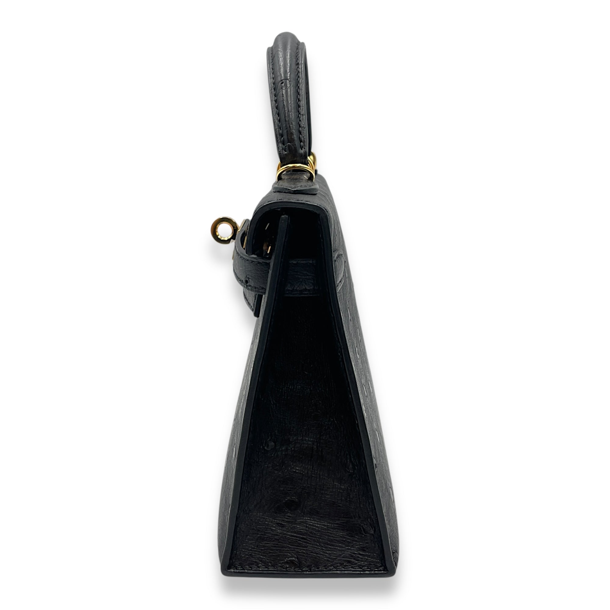 Sellier Kelly 20 Black in Ostrich, Gold hardware