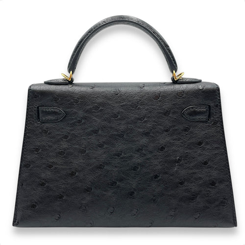 Sellier Kelly 20 Black in Ostrich, Gold hardware