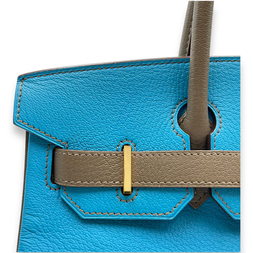HSS Birkin 30 Blue Azteque/Gris Tourterelle in Chevre Mysore, Gold hardware