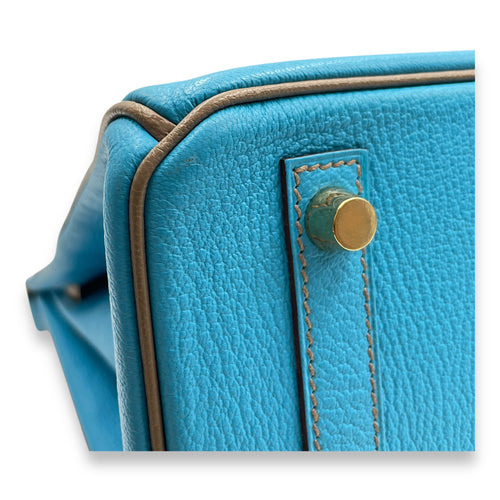 HSS Birkin 30 Blue Azteque/Gris Tourterelle in Chevre Mysore, Gold hardware