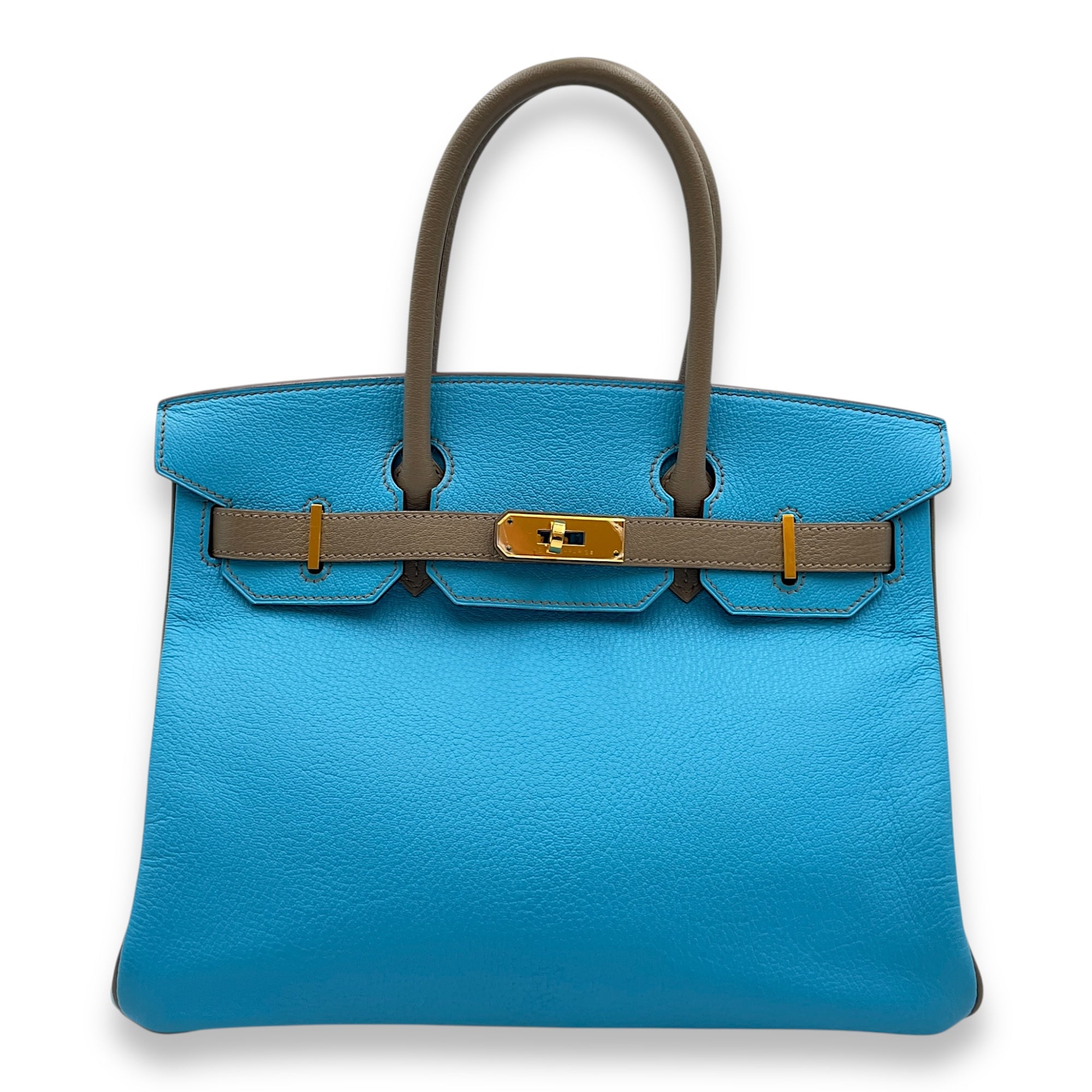 HSS Birkin 30 Blue Azteque/Gris Tourterelle in Chevre Mysore, Gold hardware