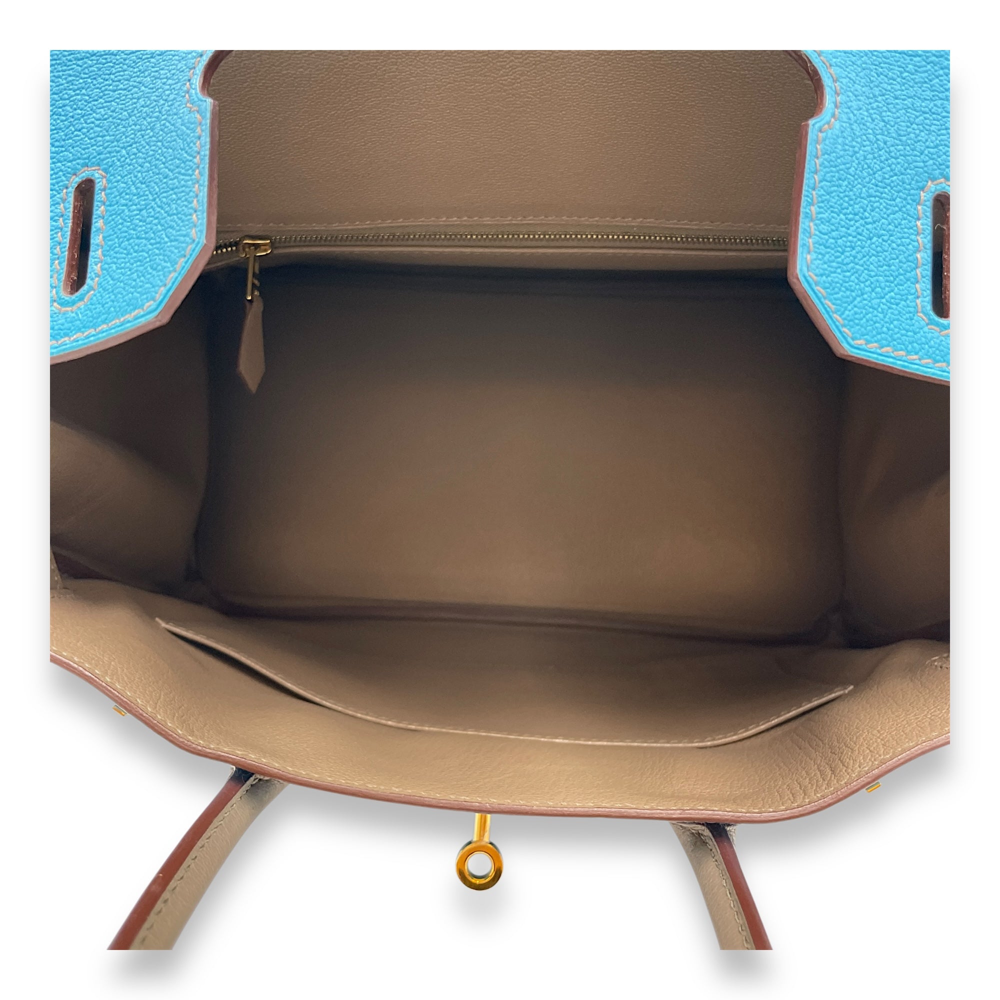 HSS Birkin 30 Blue Azteque/Gris Tourterelle in Chevre Mysore, Gold hardware