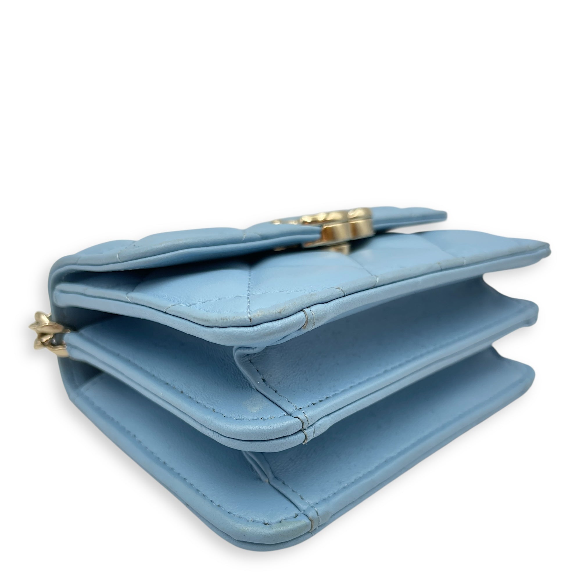 Coco Enamel Top Handle Mini Sky Blue Crossbody Bag in Lambskin, Gold hardware