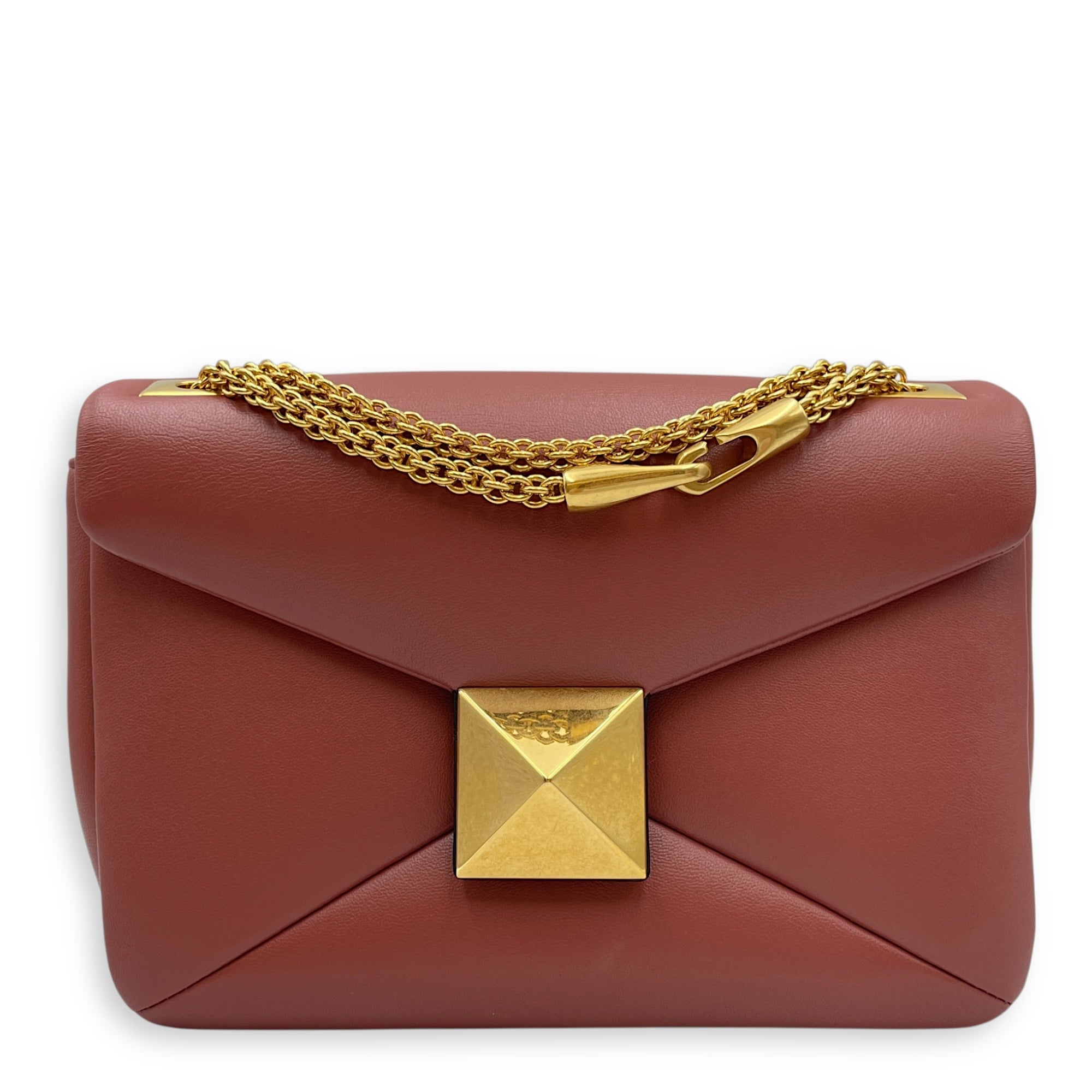 Garavani One Stud Brown Crossbody Bag in Nappa Leather, Gold hardware