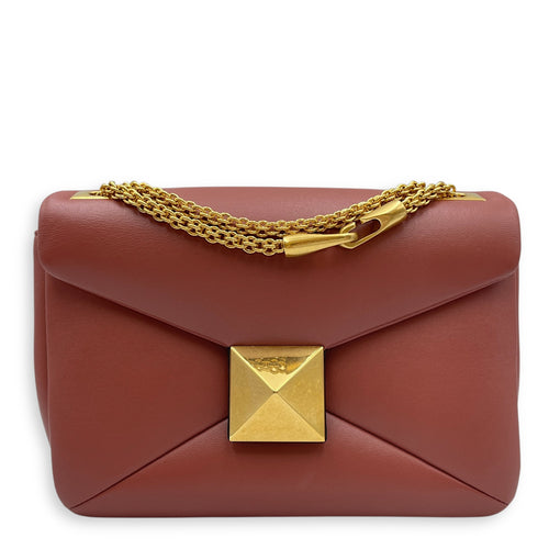 Garavani One Stud Brown Crossbody Bag in Nappa Leather, Gold hardware