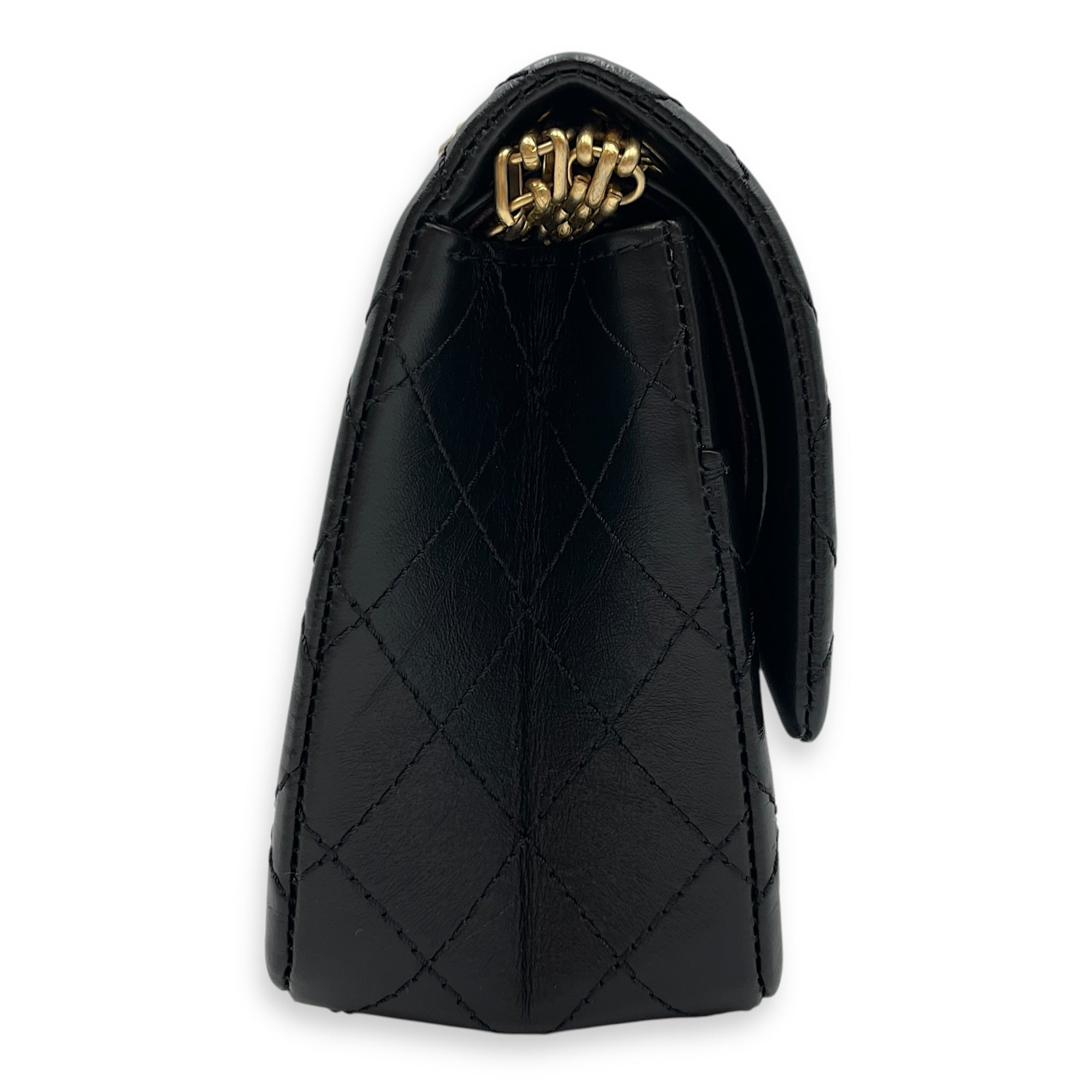 Reissue Small Black Flap Bag in Distressed Leather, Gold hardware