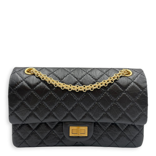 Reissue Small Black Flap Bag in Distressed Leather, Gold hardware