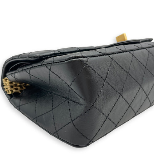 Reissue Small Black Flap Bag in Distressed Leather, Gold hardware