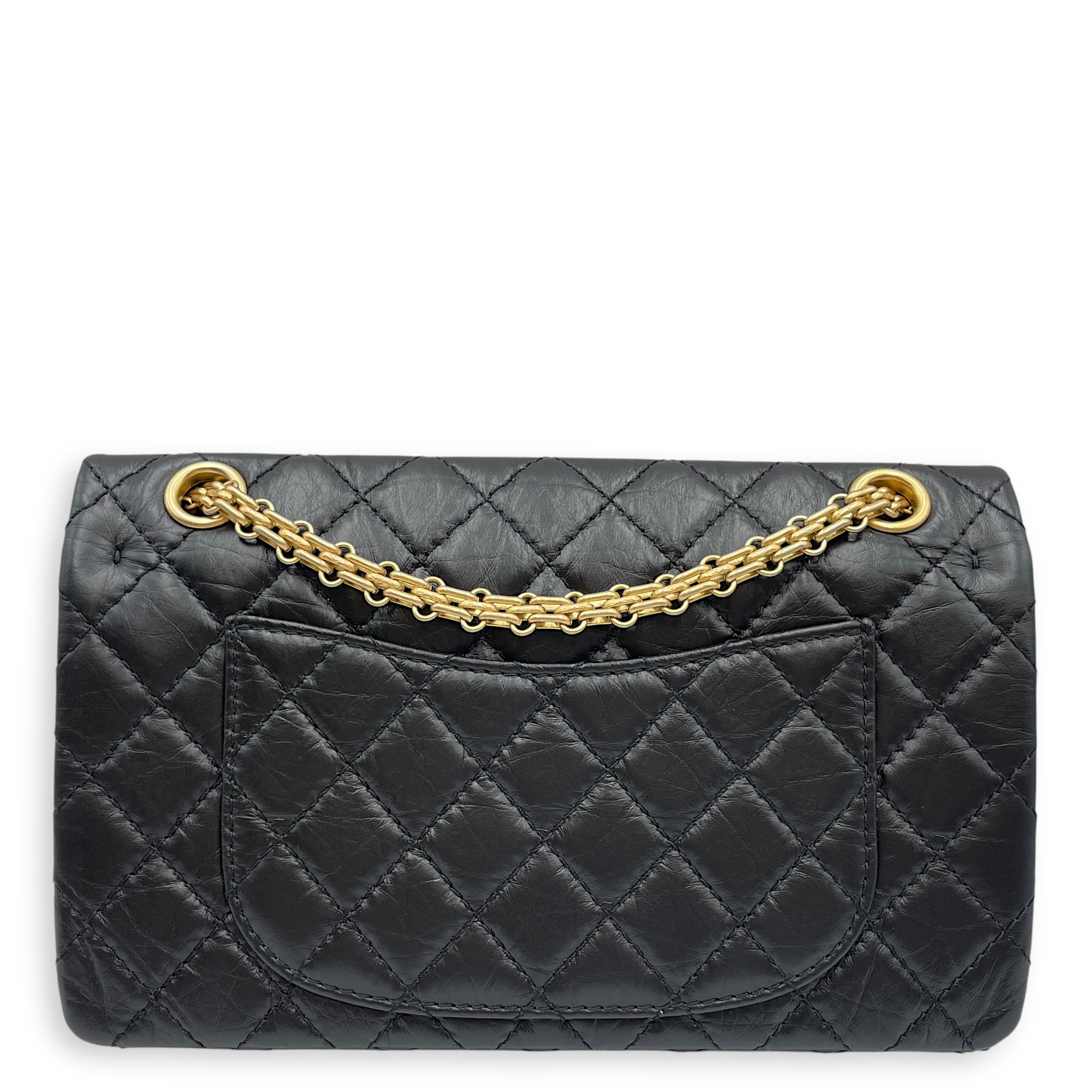 Reissue Small Black Flap Bag in Distressed Leather, Gold hardware