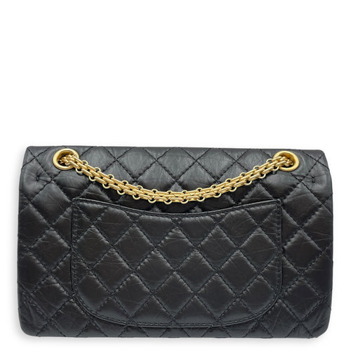 Reissue Small Black Flap Bag in Distressed Leather, Gold hardware