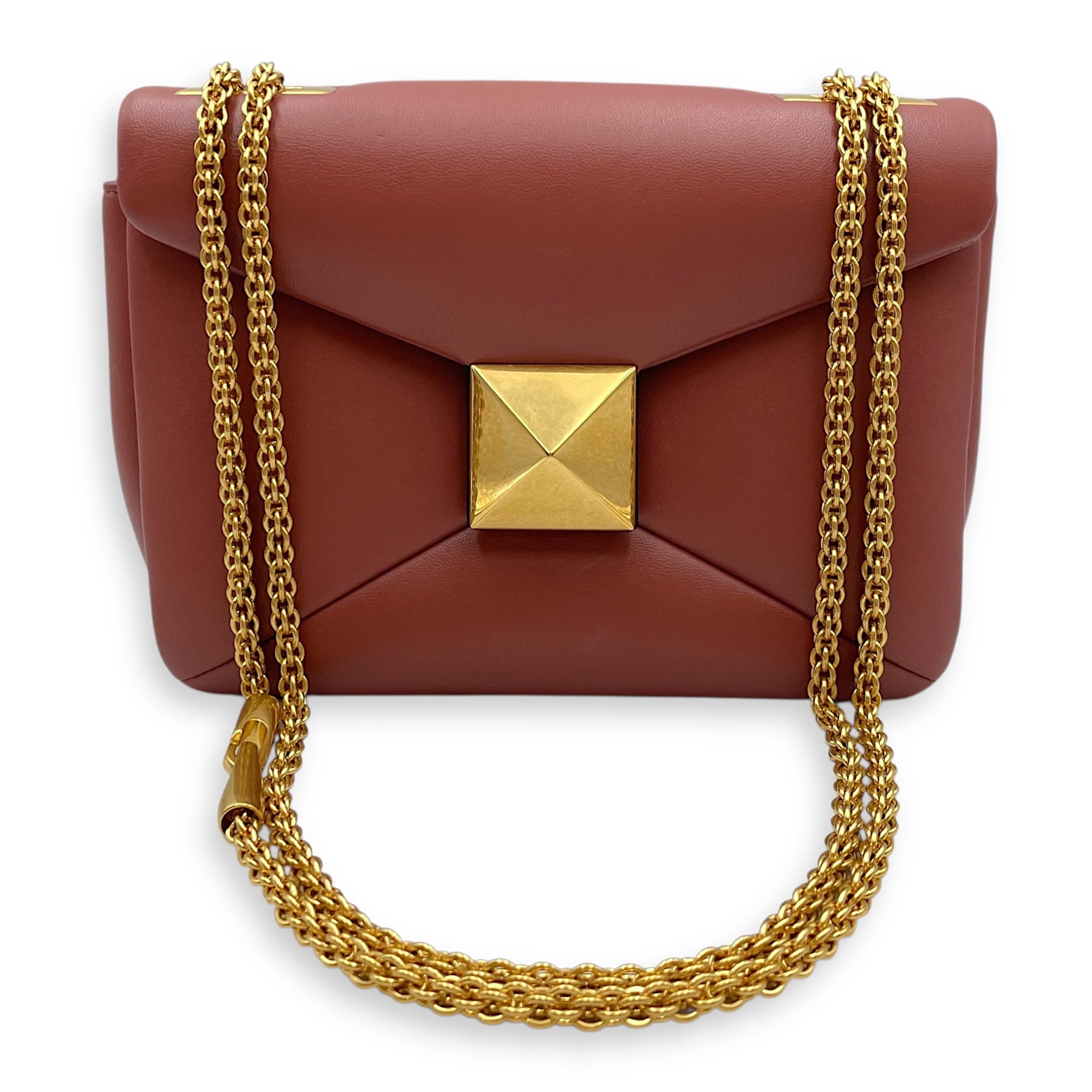 Garavani One Stud Brown Crossbody Bag in Nappa Leather, Gold hardware