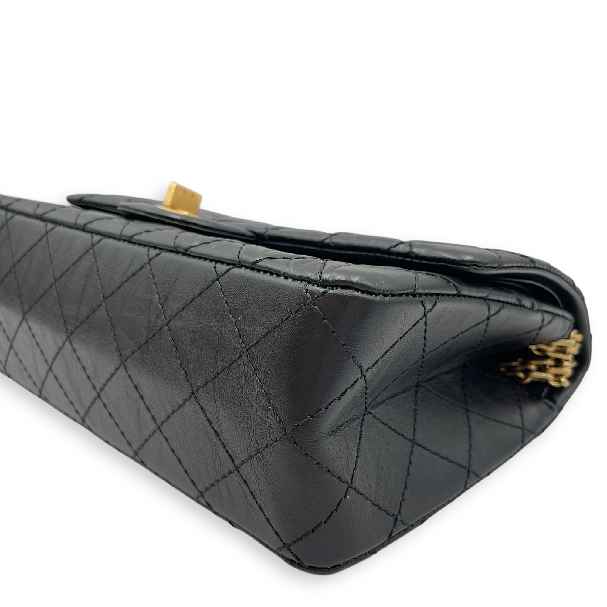 Reissue Small Black Flap Bag in Distressed Leather, Gold hardware