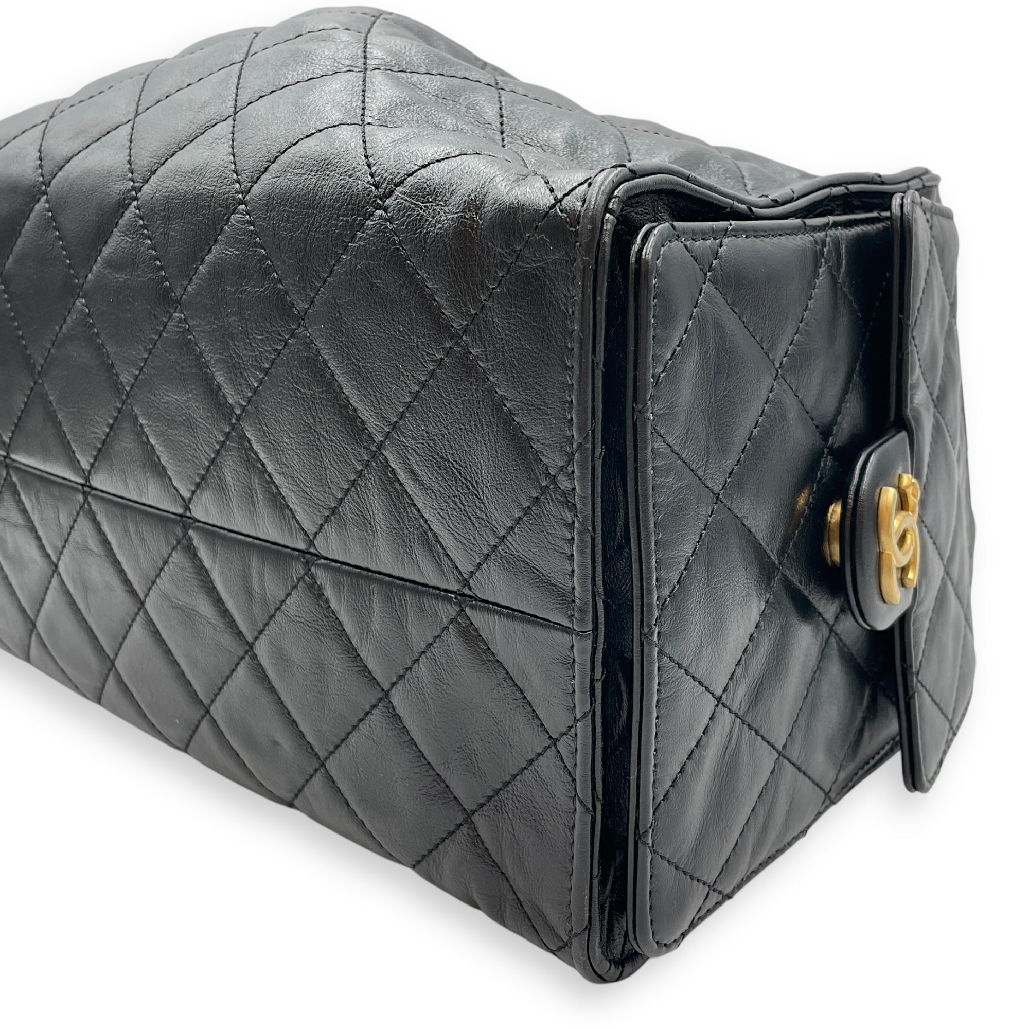 C25 Medium Black Shoulder Bag in Calfskin, Gold hardware