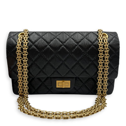 Reissue Small Black Flap Bag in Distressed Leather, Gold hardware