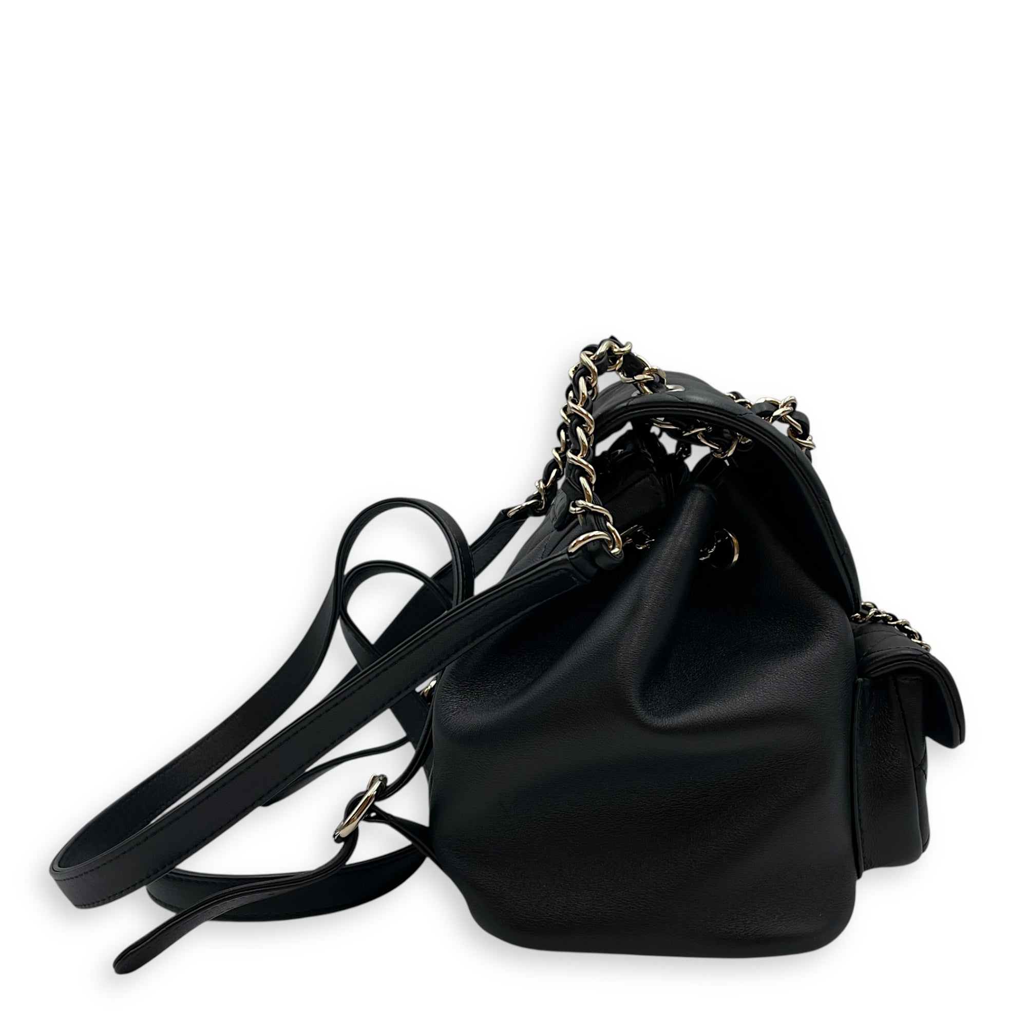 Duma Black Backpack in Lambskin, Gold hardware