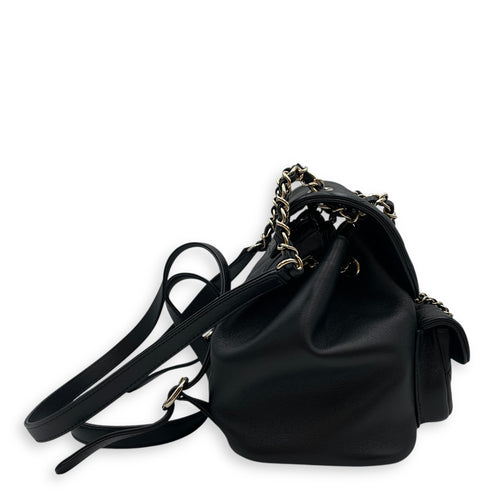 Duma Black Backpack in Lambskin, Gold hardware