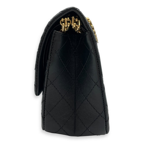 Reissue Small Black Flap Bag in Distressed Leather, Gold hardware