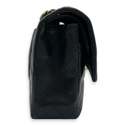 Classic Medium Black Double Flap Bag in Lambskin, Gold hardware