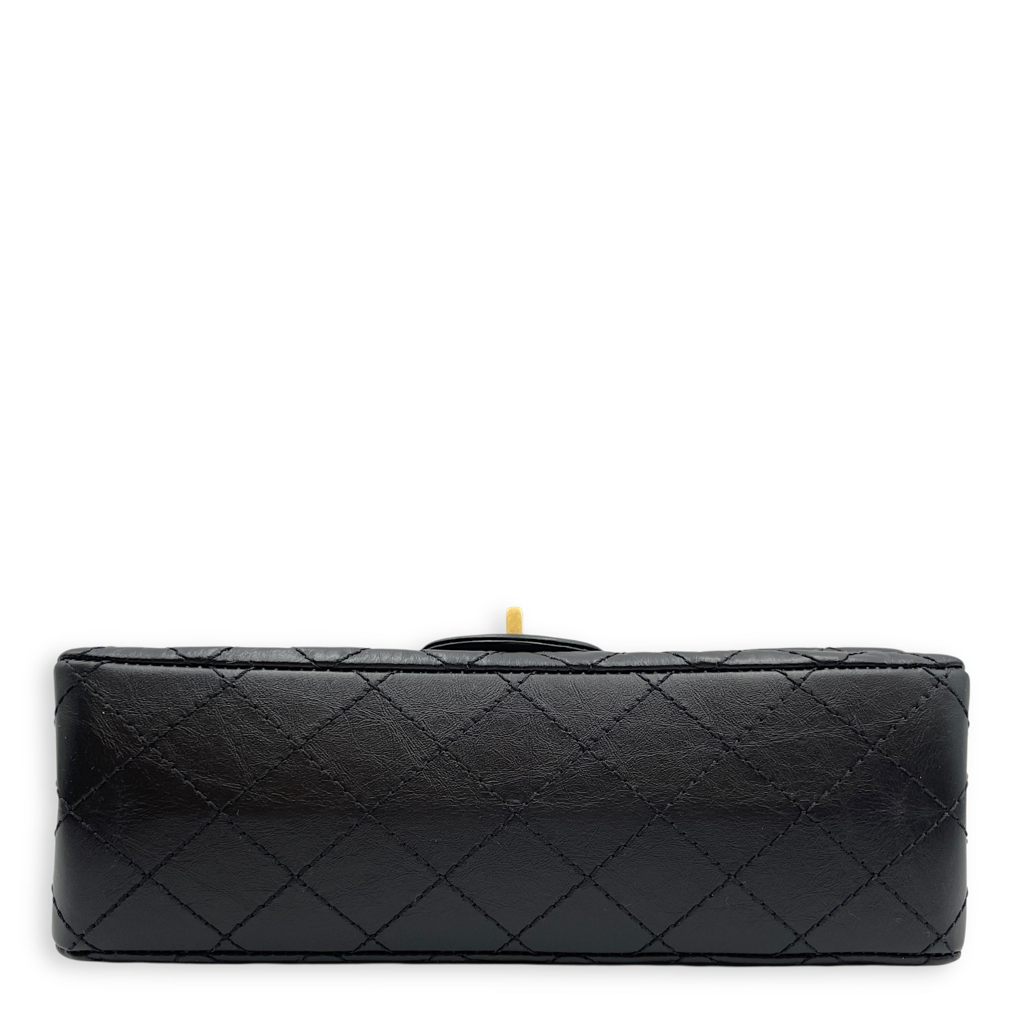 Reissue Small Black Flap Bag in Distressed Leather, Gold hardware