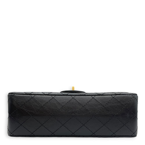 Reissue Small Black Flap Bag in Distressed Leather, Gold hardware