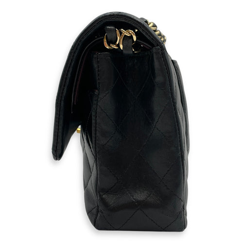 Classic Medium Black Double Flap Bag in Lambskin, Gold hardware