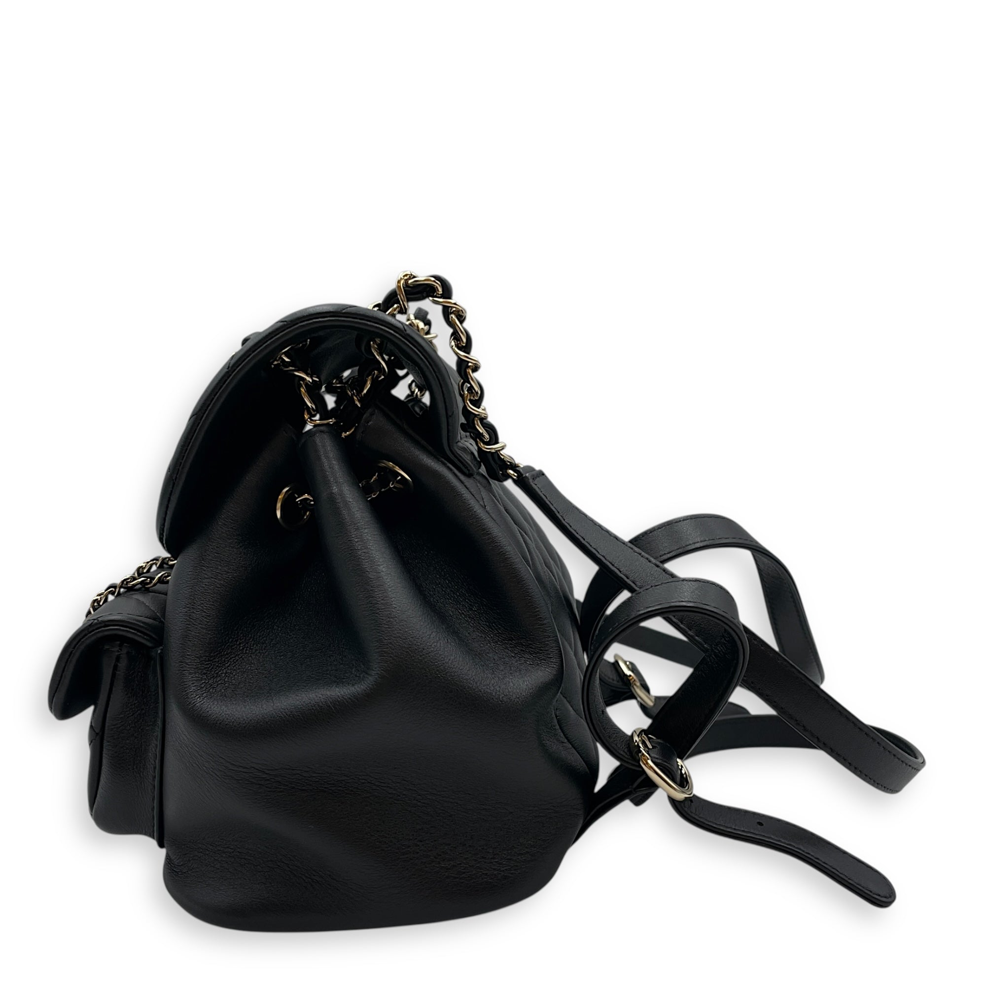 Duma Black Backpack in Lambskin, Gold hardware