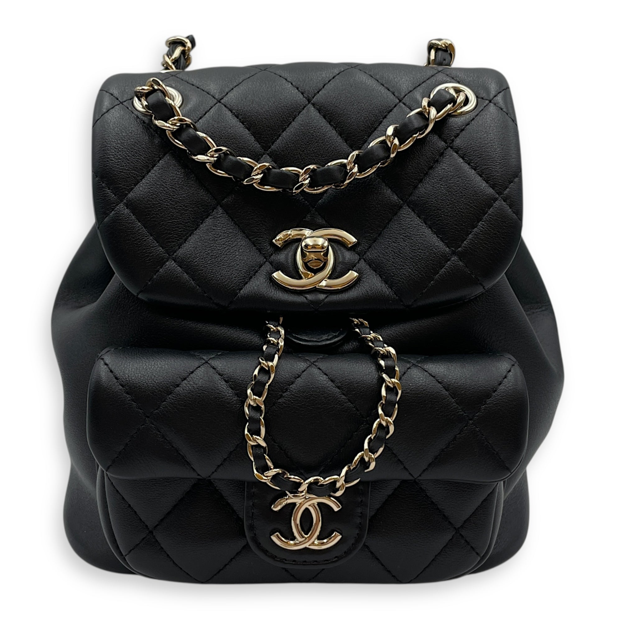 Duma Black Backpack in Lambskin, Gold hardware