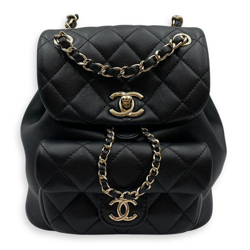 Duma Black Backpack in Lambskin, Gold hardware