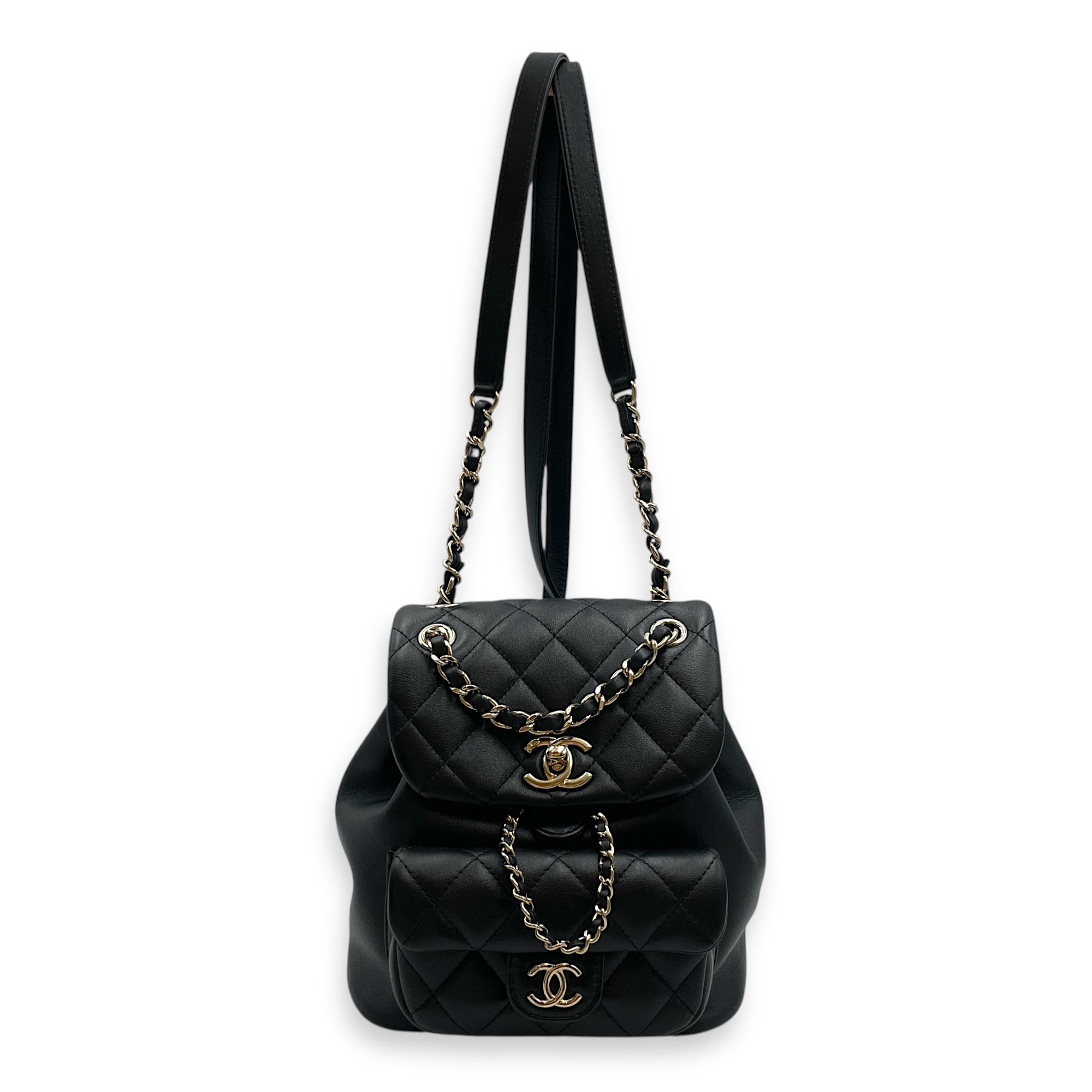 Duma Black Backpack in Lambskin, Gold hardware