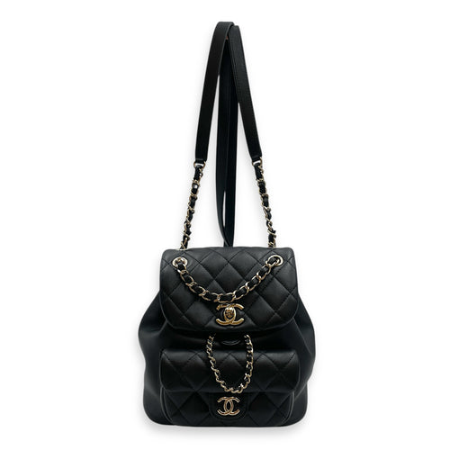 Duma Black Backpack in Lambskin, Gold hardware