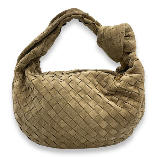 Teen Jodie Knotted Intrecciato Sand Hobo Bag in Suede, Gold hardware