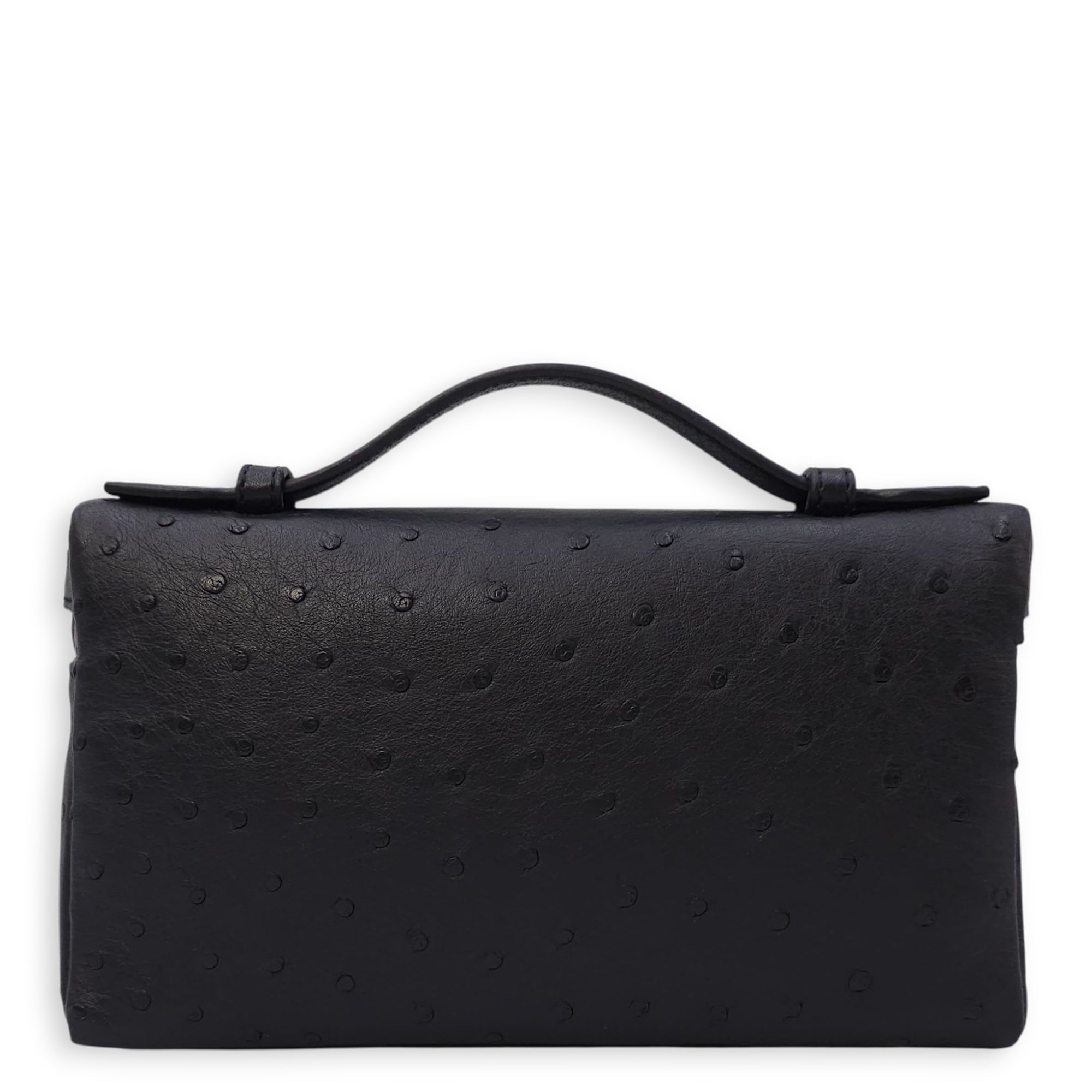 Extra Pocket 19 Black Crossbody Bag in Ostrich, Gold hardware