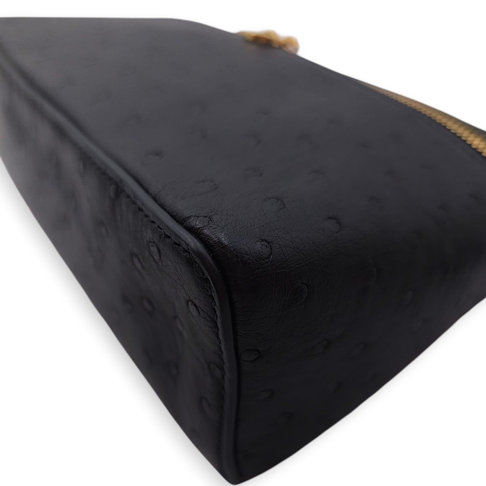 Extra Pocket 19 Black Crossbody Bag in Ostrich, Gold hardware