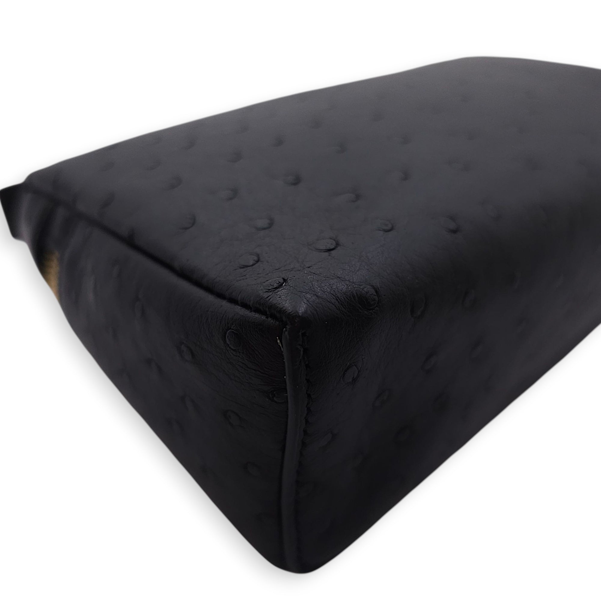 Extra Pocket 19 Black Crossbody Bag in Ostrich, Gold hardware