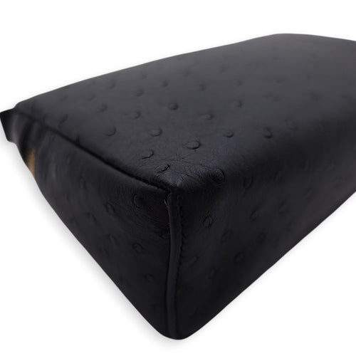 Extra Pocket 19 Black Crossbody Bag in Ostrich, Gold hardware