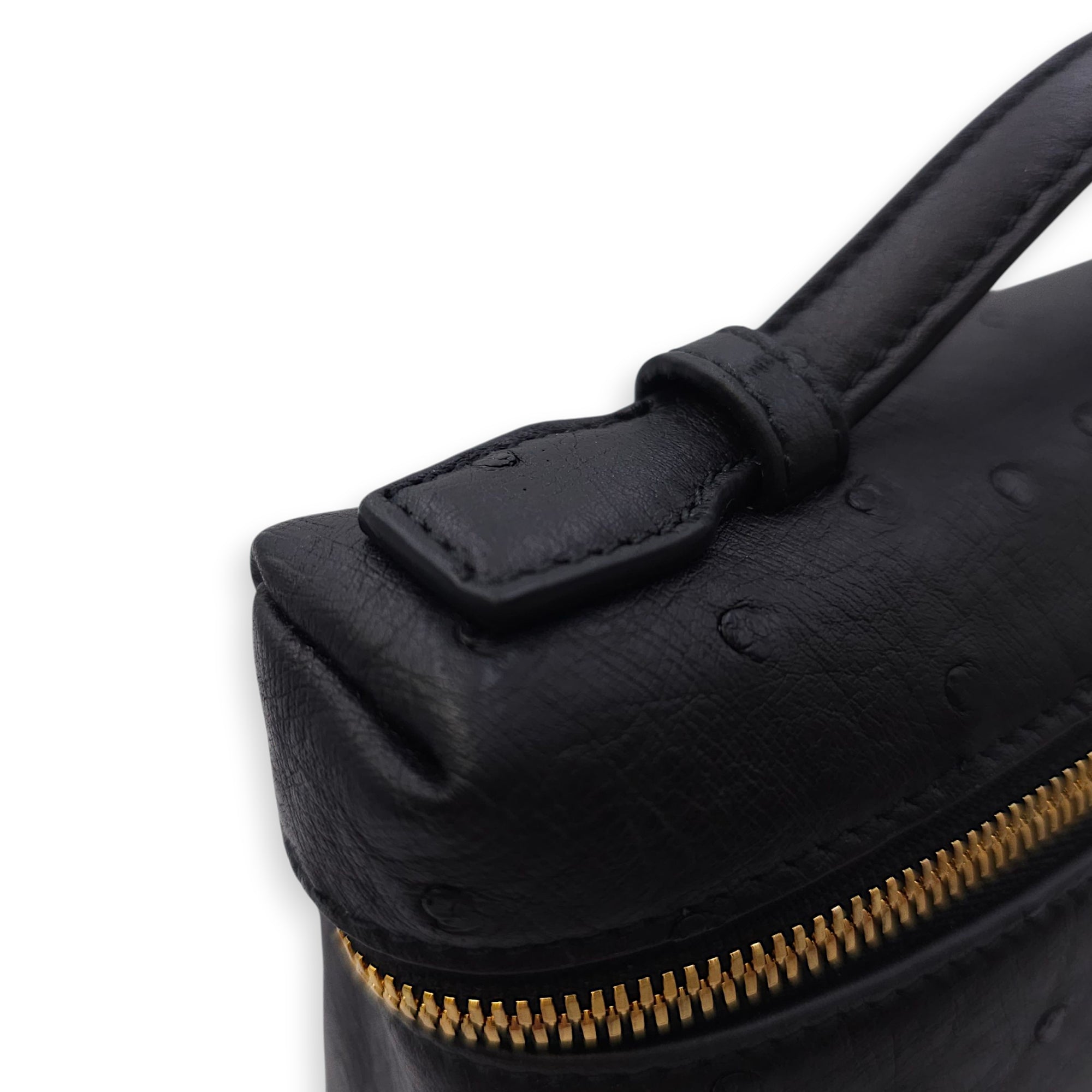 Extra Pocket 19 Black Crossbody Bag in Ostrich, Gold hardware
