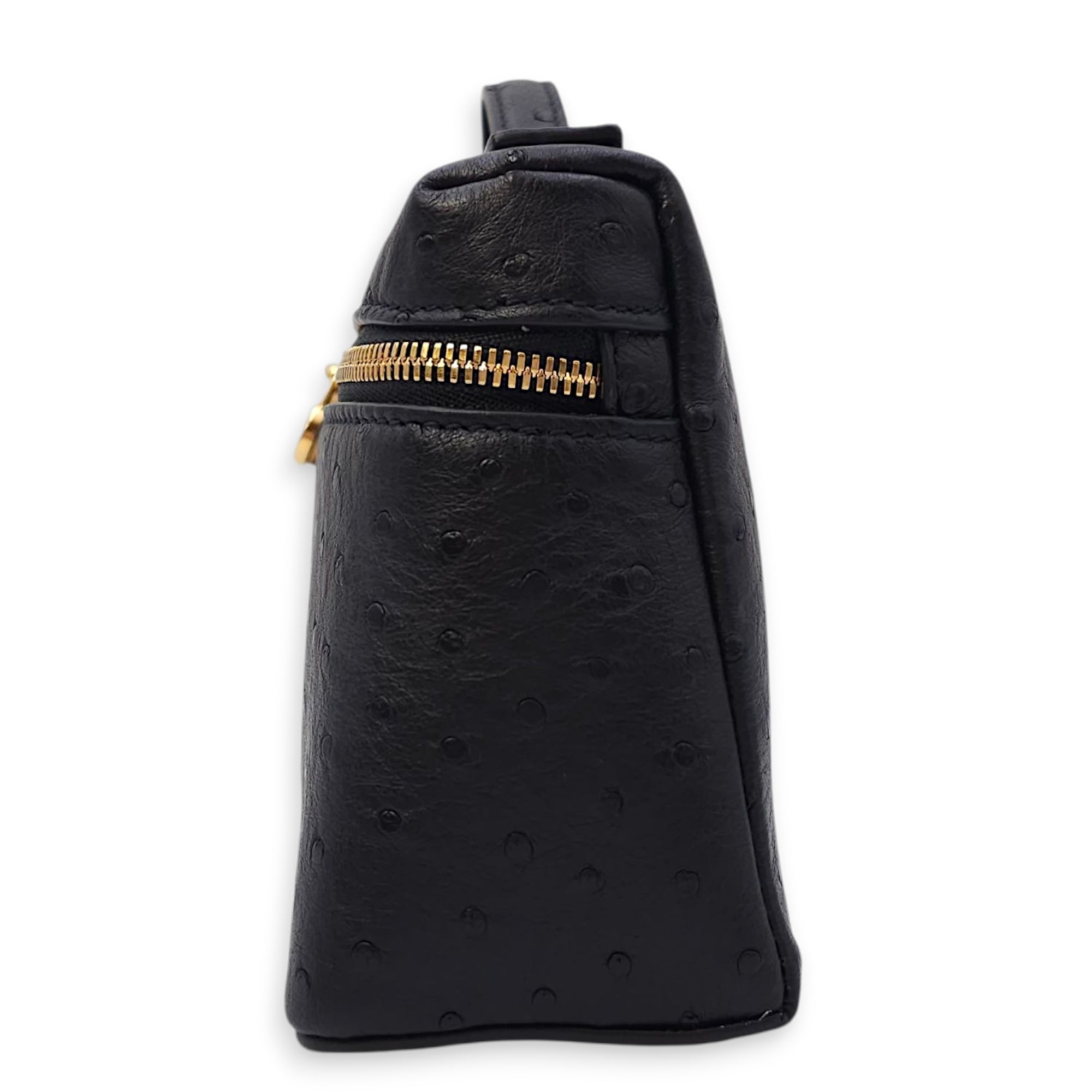 Extra Pocket 19 Black Crossbody Bag in Ostrich, Gold hardware