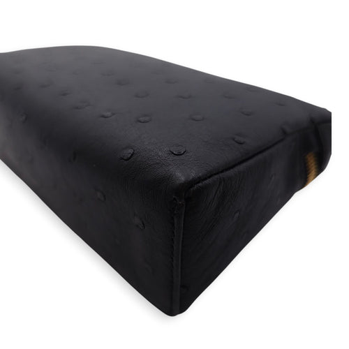 Extra Pocket 19 Black Crossbody Bag in Ostrich, Gold hardware