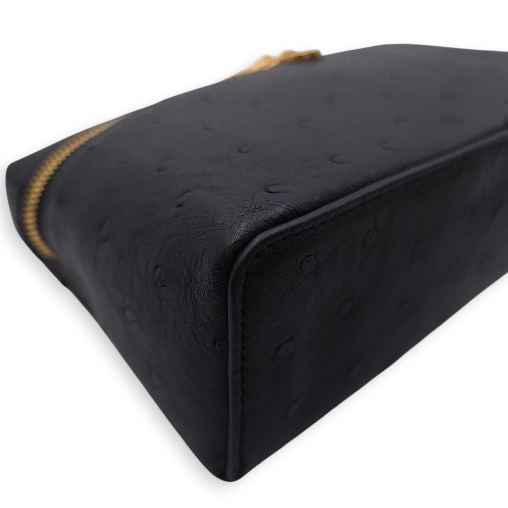 Extra Pocket 19 Black Crossbody Bag in Ostrich, Gold hardware