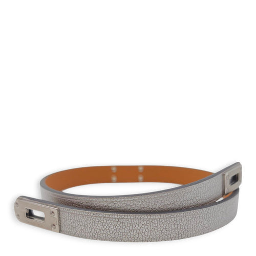 Mini Kelly Double Tour T2 Argent Bracelet in Chevre Mysore, Palladium hardware