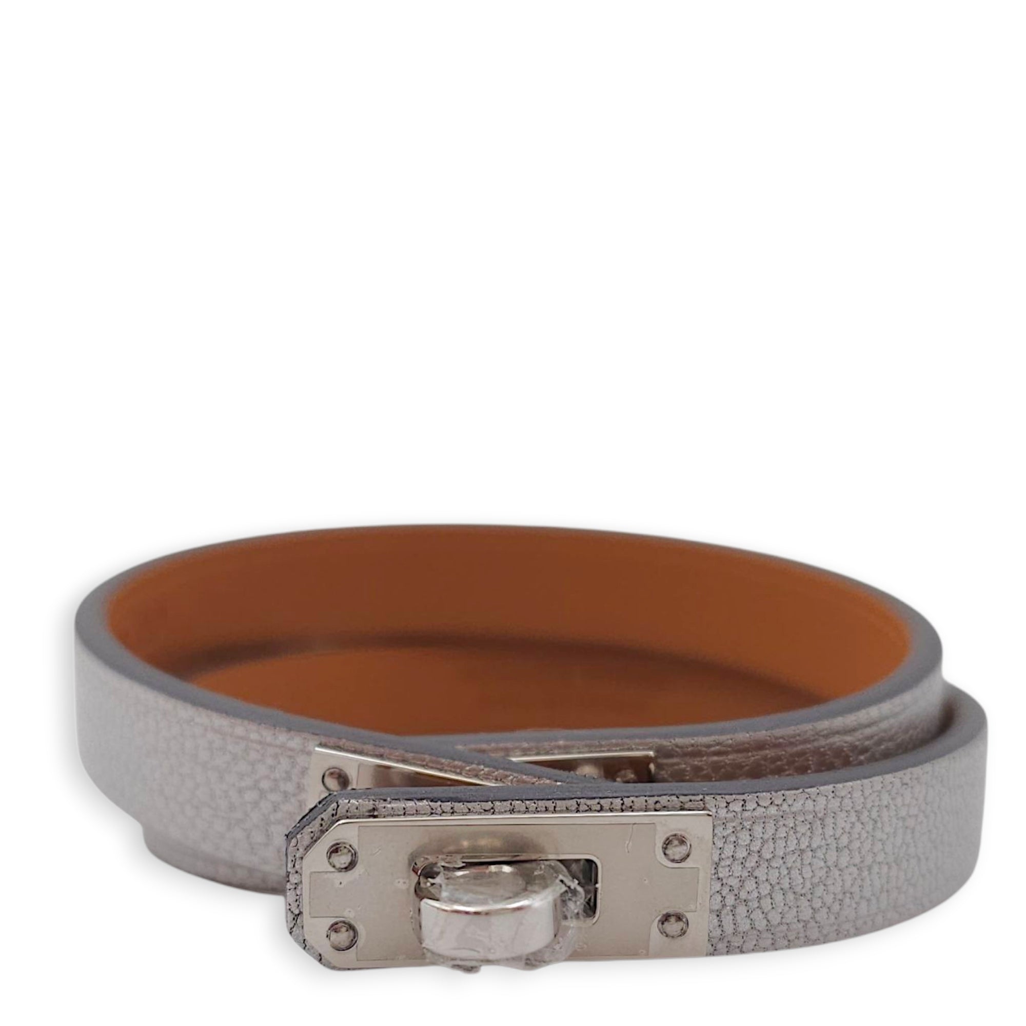 Mini Kelly Double Tour T2 Argent Bracelet in Chevre Mysore, Palladium hardware