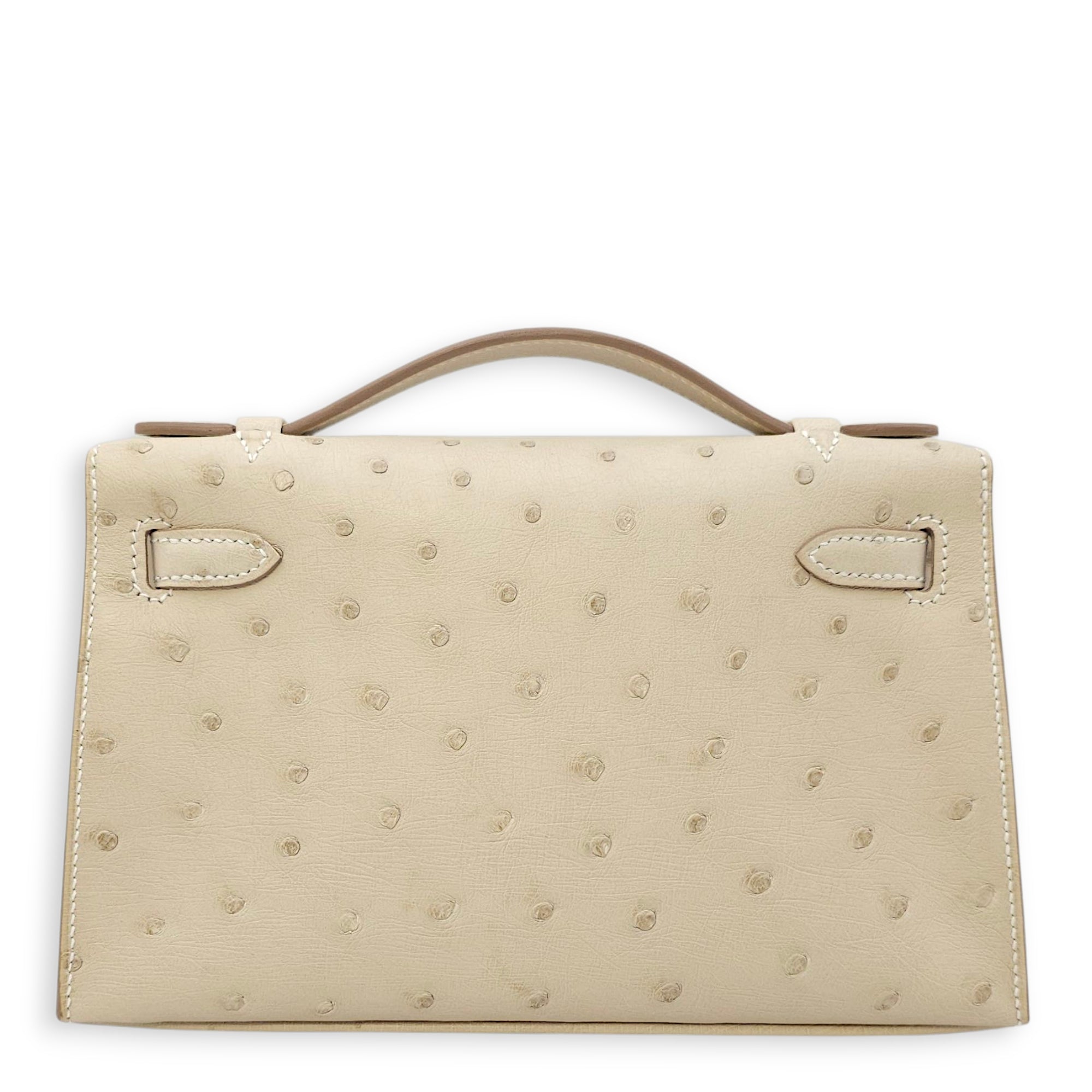 Kelly Pochette Craie in Ostrich, Palladium hardware