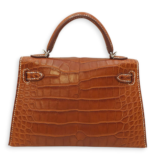 Sellier Kelly 20 Fauve in Matte Alligator, Palladium hardware