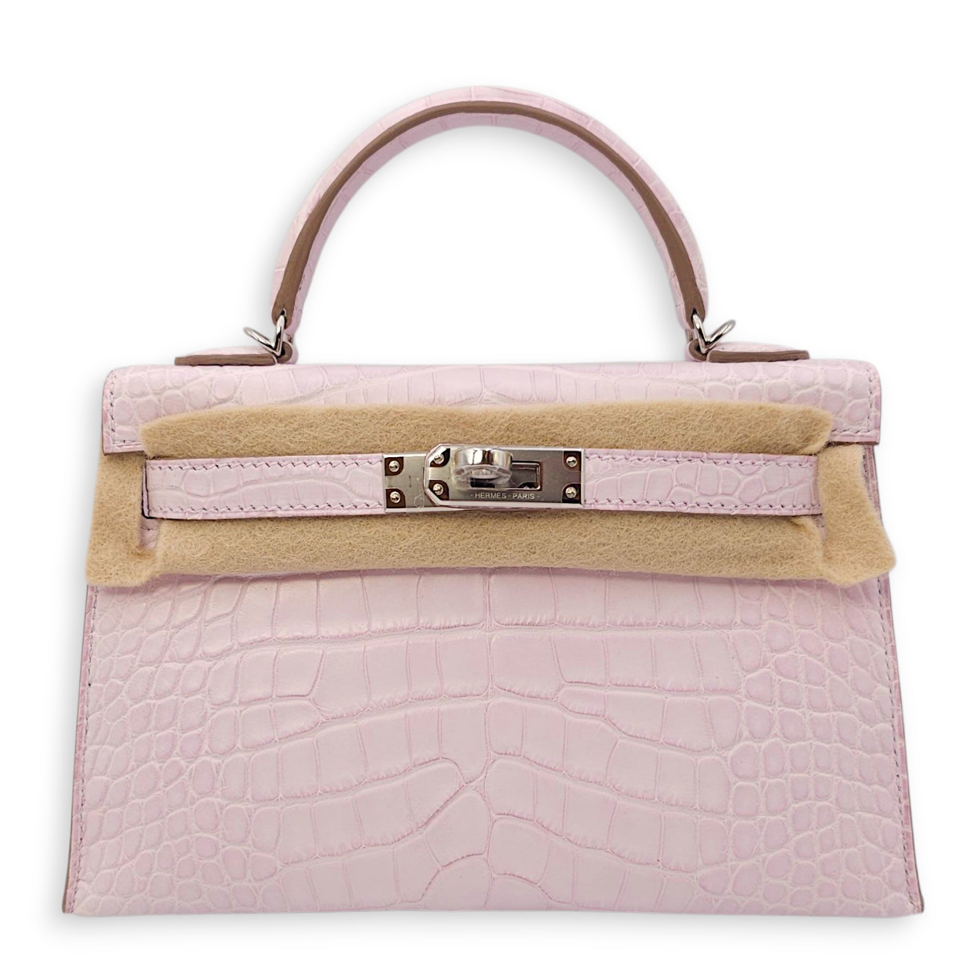 Sellier Kelly 20 Mauve Pale in Matte Alligator, Palladium hardware