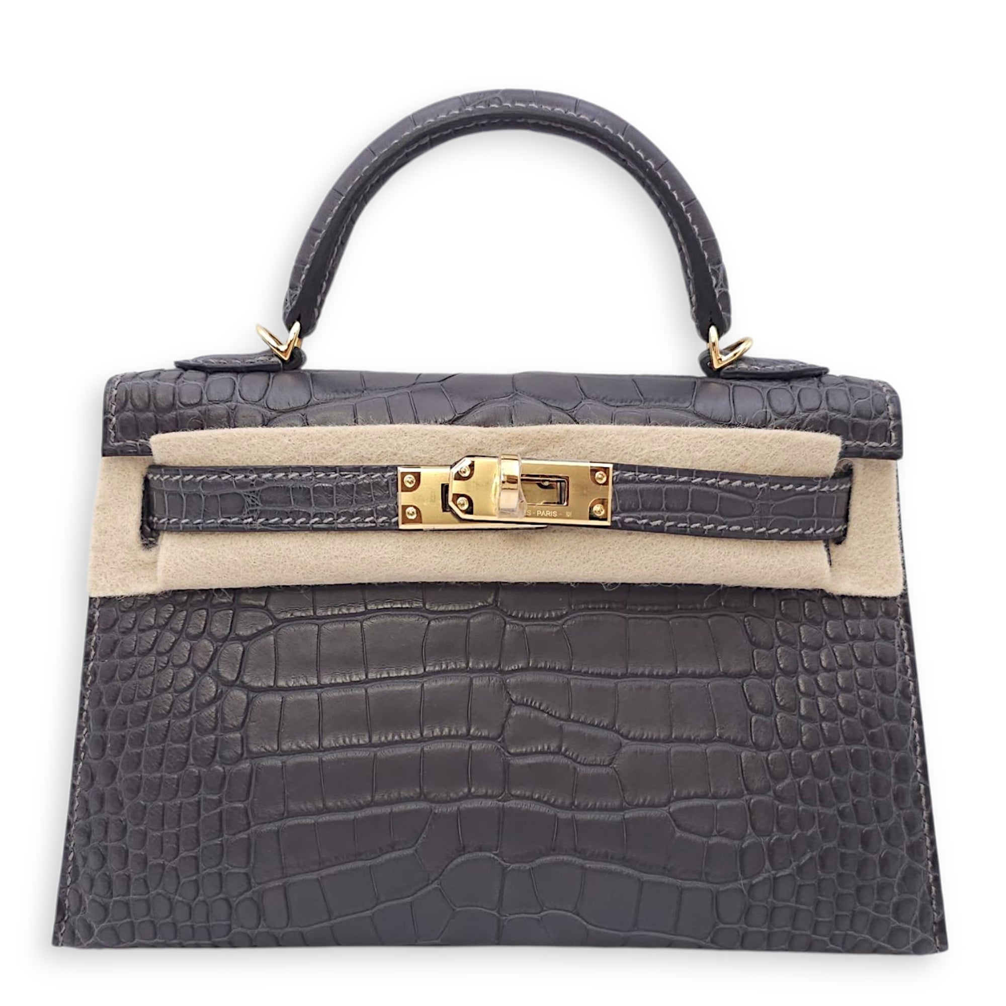 Sellier Kelly 20 Graphite in Matte Alligator, Gold hardware
