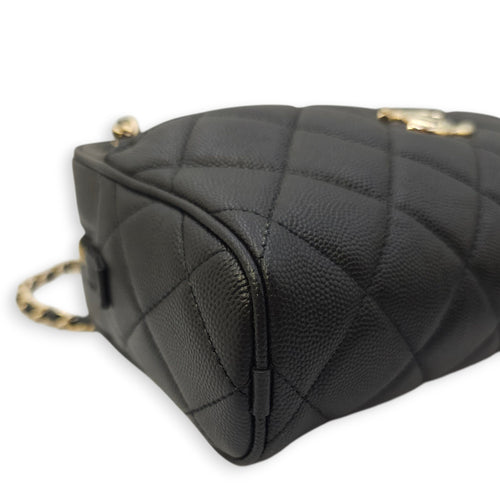 Quilted In & Out Small Black Camera Bag with Slim Pouch in Caviar Leather, Gold hardware