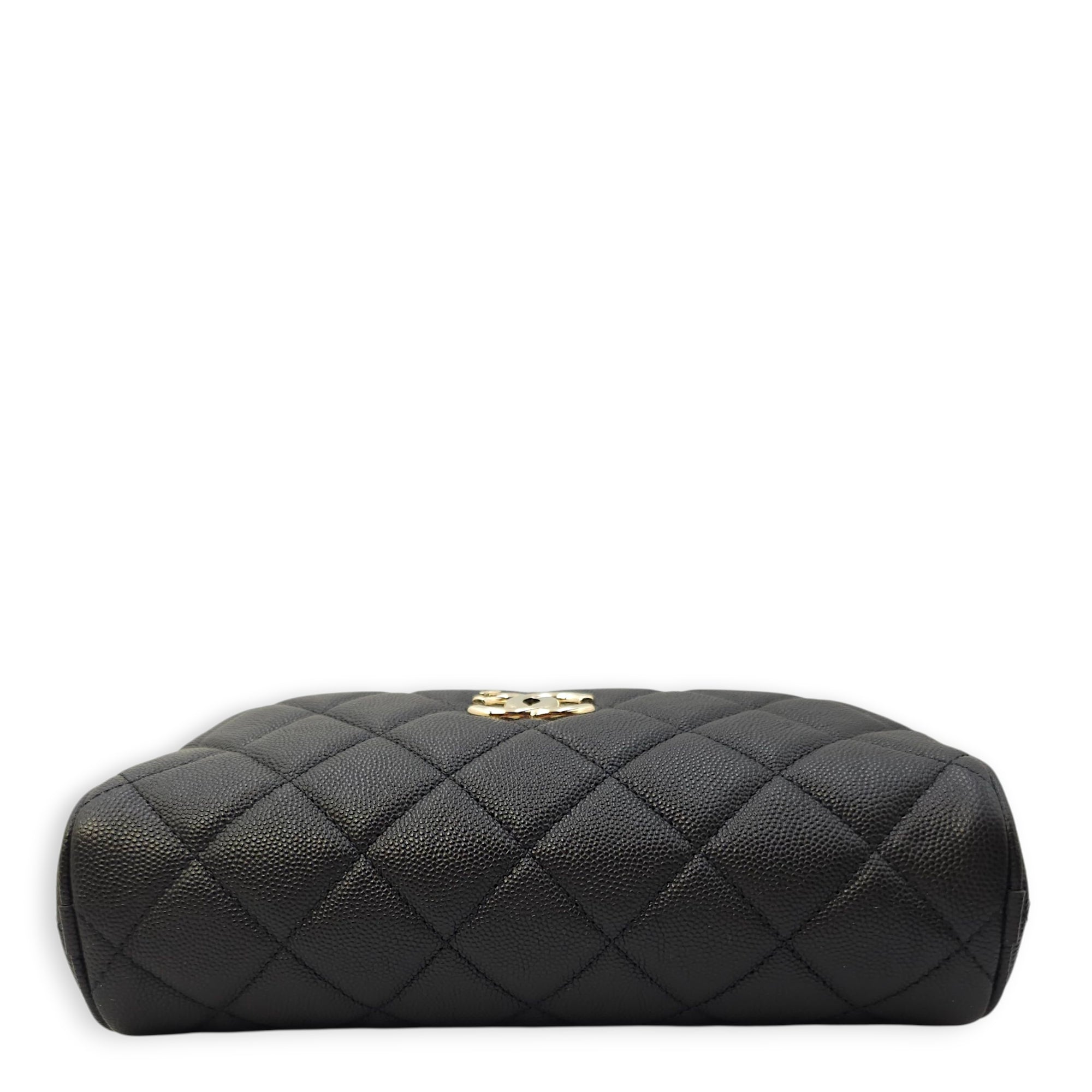 Quilted In & Out Small Black Camera Bag with Slim Pouch in Caviar Leather, Gold hardware