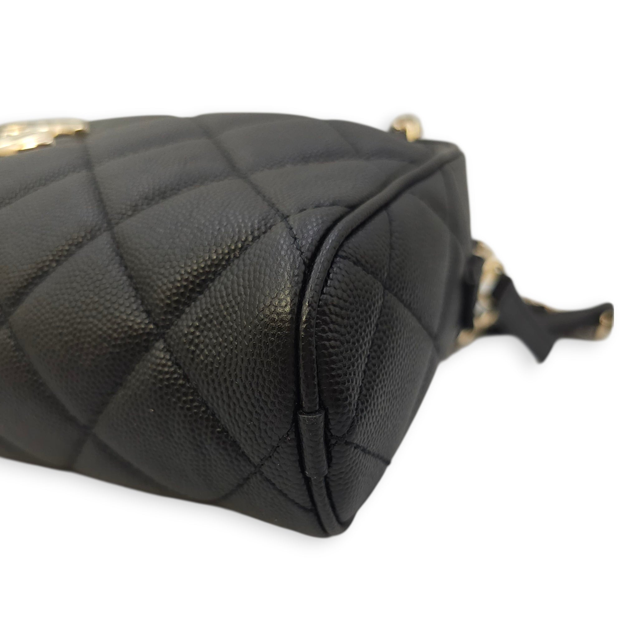 Quilted In & Out Small Black Camera Bag with Slim Pouch in Caviar Leather, Gold hardware