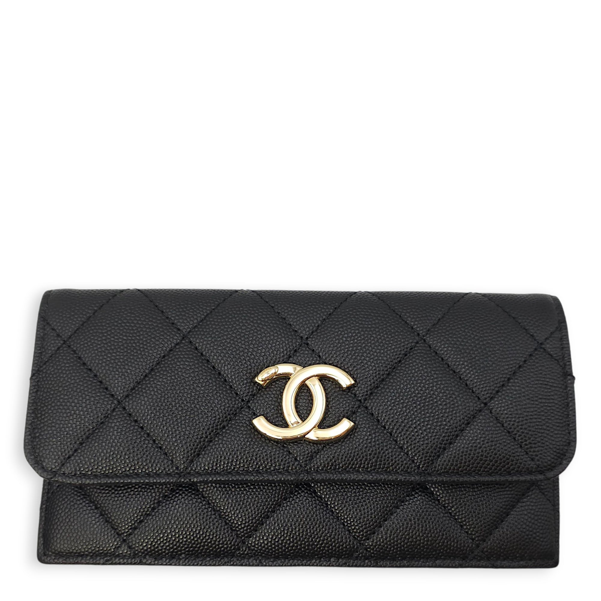Quilted In & Out Small Black Camera Bag with Slim Pouch in Caviar Leather, Gold hardware