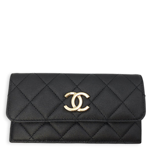 Quilted In & Out Small Black Camera Bag with Slim Pouch in Caviar Leather, Gold hardware